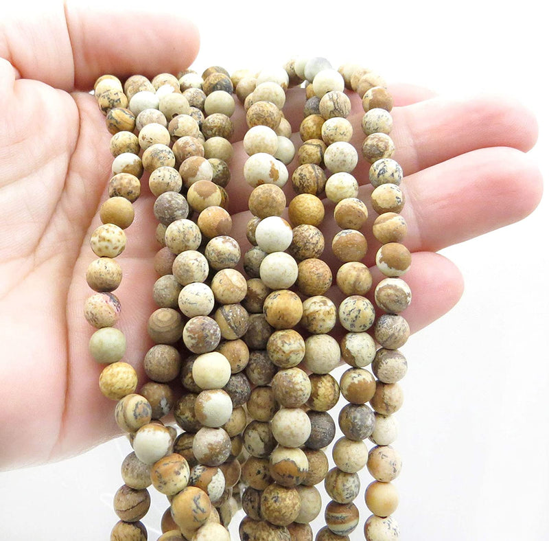 Picture Jasper Semi-precious Stone Matte beads 6mm round, 60 beads/15" rope (Picture Jasper 6mm 1 rope of 60 beads)