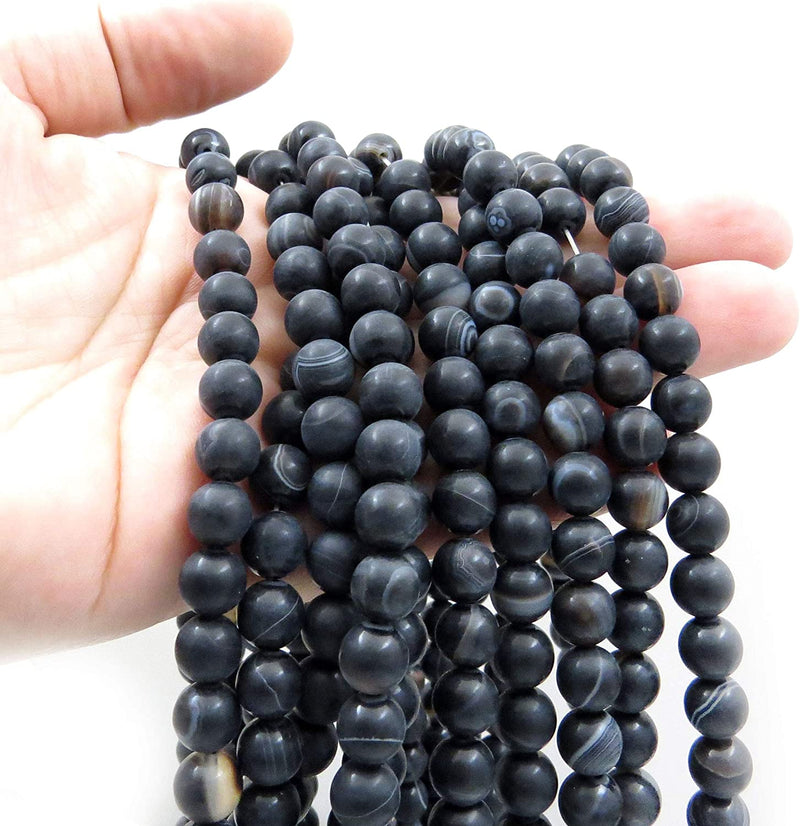 Black Lace Agate Semi-precious Stone Matte, beads round 8mm, 45 beads/15" rope (Black Lace Agate 2 ropes-90 beads)