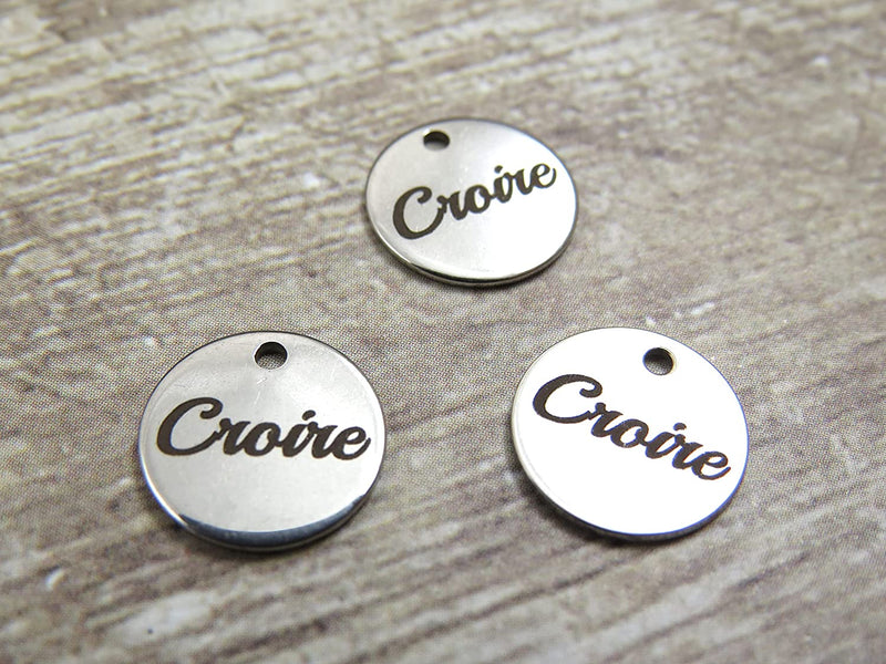 12 pcs Stainless Steel "Believe" Charm Round 12mm