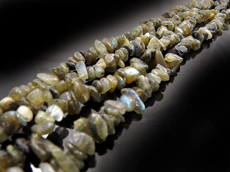 Labradorite Chips semi-precious stone, 2 strings 32" each, beads irregular size 4 to 7mm