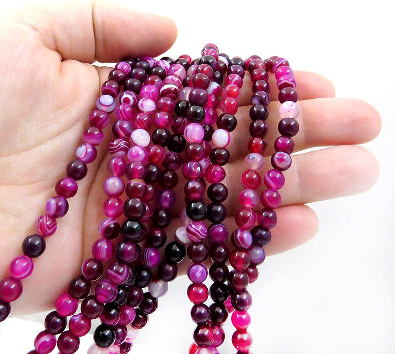 Agate Lace Fuschia Semi-precious stones 6mm round, 60 beads/15" rope (Fuchsia Agate Lace 6mm 1 rope of 60 beads)