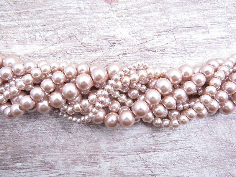 556pcs Glass Beads Collection, 4 sizes 4-6-8-10mm Beige color