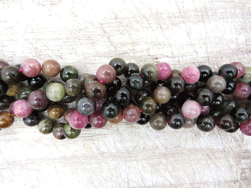 Tourmaline Semi-precious Stones 8mm round, 45 beads/15" string (Rainbow Tourmaline 2 strings-90 beads)