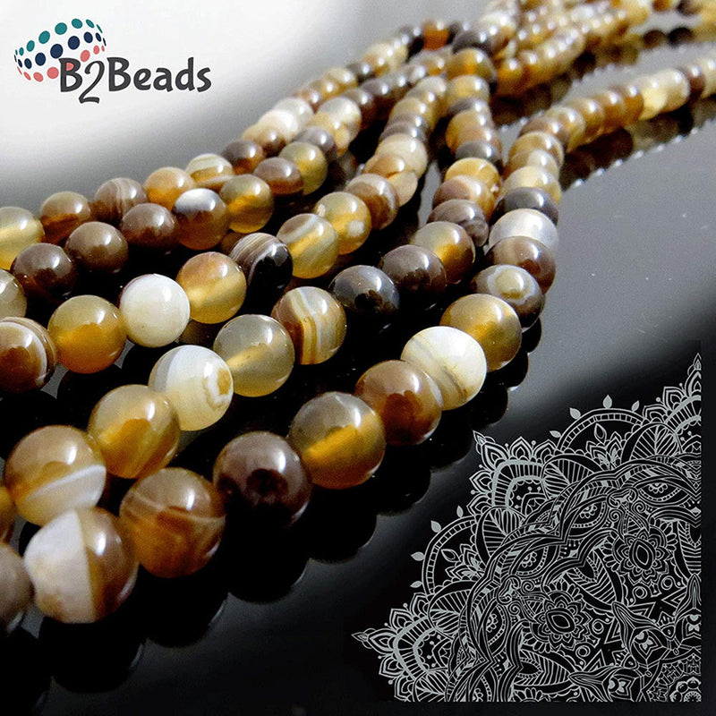 Brown Lace Agate Semi-precious stones 6mm round, 60 beads/15" rope (Brown Lace Agate 6mm 2 ropes-120 beads)