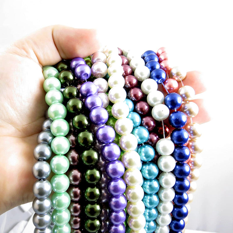 840pcs 10mm Glass Beads Collection in 20 colors, mix of 20 strings of 42 beads