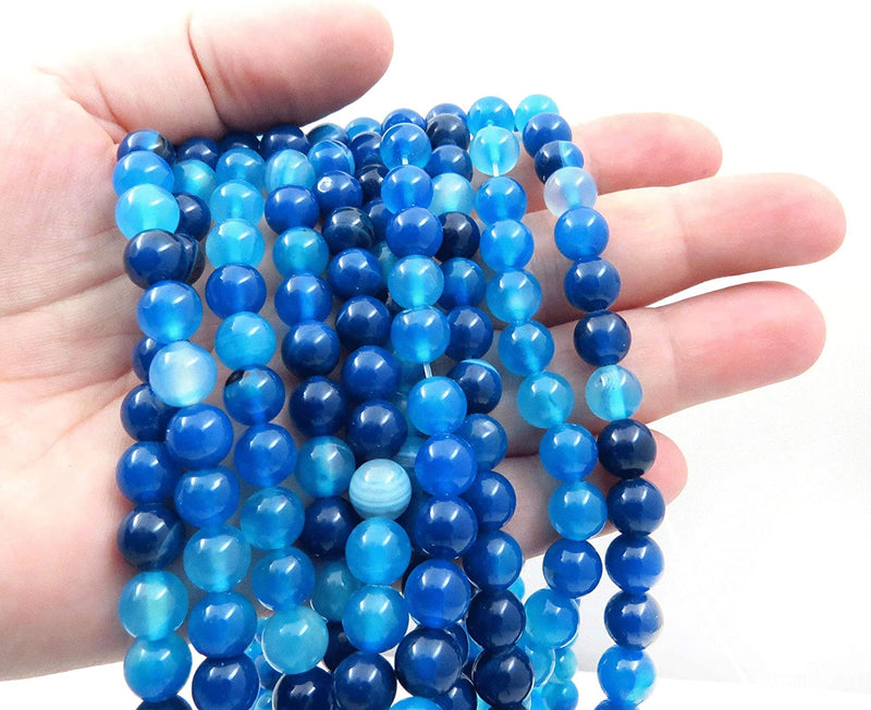Blue Agate Semi-precious stones 8mm round, 45 beads/15" rope (Blue Agate 1 rope-45 beads)