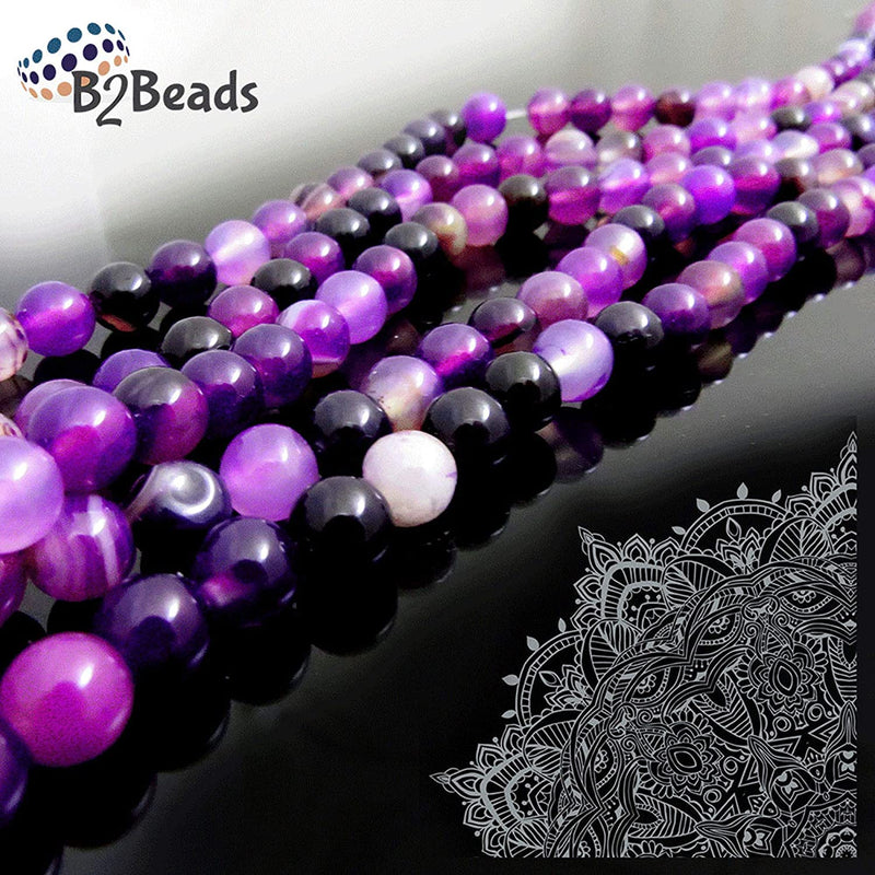 Purple Lace Agate Semi-precious stones 8mm round, 45 beads/15" rope (Purple Lace Agate 2 ropes-90 beads)