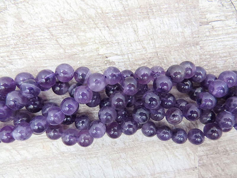 Amethyst Semi-precious stones 8mm round, 45 beads/15" rope (Amethyst 2 ropes-90 beads)