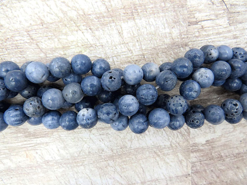 Blue Coral Semi-precious Stones 8mm round, 45 beads/15" rope (Blue Coral 2 ropes-90 beads)
