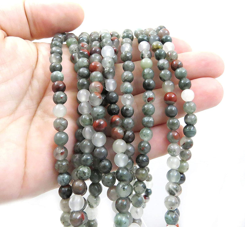Semi-precious stones 6mm round, 60 beads/15" rope (African Bloodstone 6mm 2 ropes-120 beads)