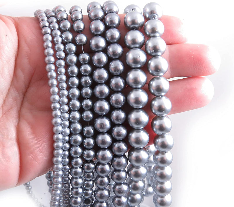 556pcs Collection de Perles de Verre, 4 formats 4-6-8-10mm couleur Steel Gris