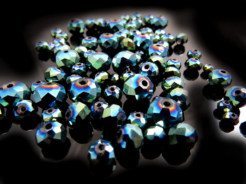 300 pcs Faceted Crystal Rings, Mix of 4 sizes, Metallic Green