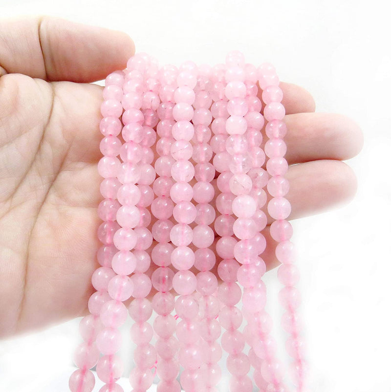 Semi-precious stones 6mm round, 60 beads/15" string (Rose Quartz 6mm 1 string of 60 beads)