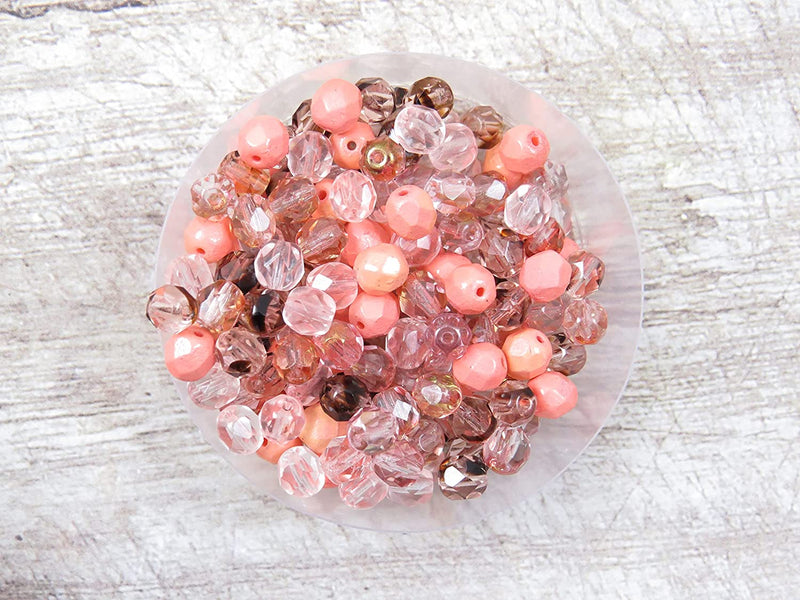400pcs Czech Fire Polish 6mm beads faceted Crystal, Mix of 4 colors shades of Coral