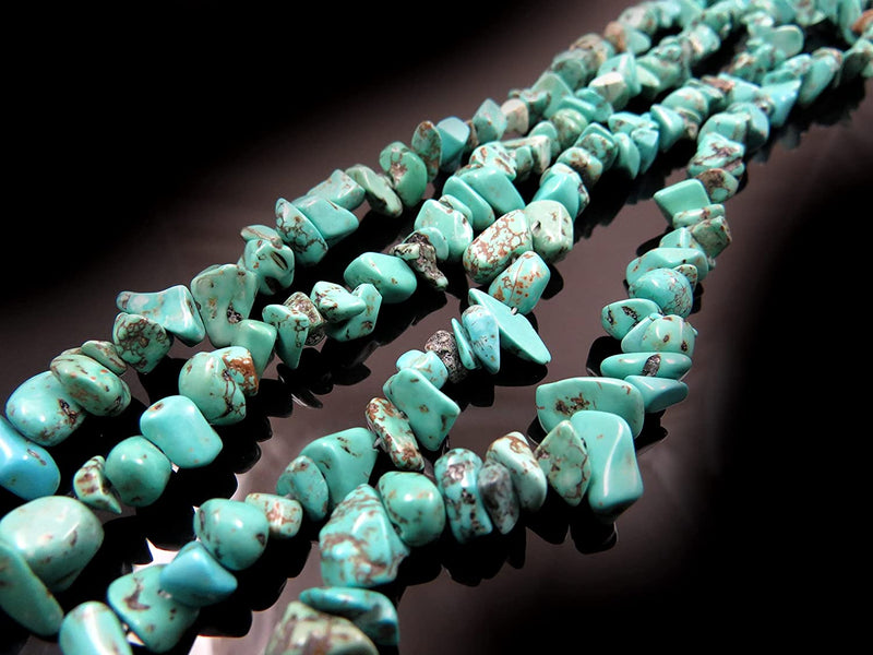 Magnesite Turquoise Chips Semi-precious stone, 2 strings 32" each, beads irregular size 4 to 7mm