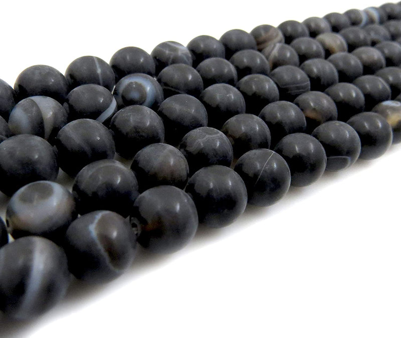 Black Lace Agate Semi-precious Stone Matte, beads round 8mm, 45 beads/15" cord (Black Lace Agate 1 cord-45 beads)