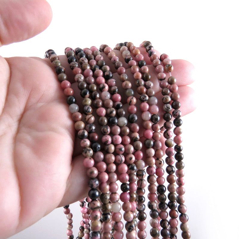 170 beads Semi-precious Black Rhodonite 4mm round (Black Rhodonite 4mm 2 strings-170 beads)