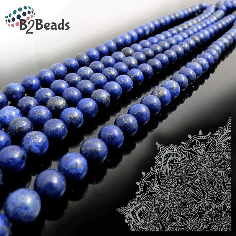 Lapis Lazuli Semi-precious stones 6mm round, 60 beads/15" string (Lapis Lazuli 6mm 2 strings-120 beads)
