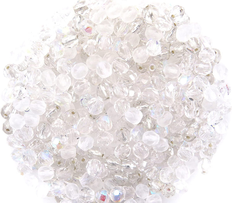 400pcs Czech Fire Polish 6mm beads Crystal faceted, Mix of 4 colors shades Clear
