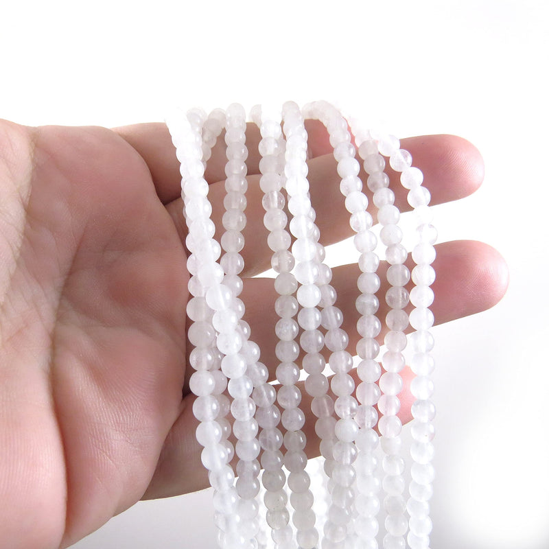 170 beads Semi-precious Snow Quartz 4mm round (Snow Quartz 4mm 2 strings-170 beads)