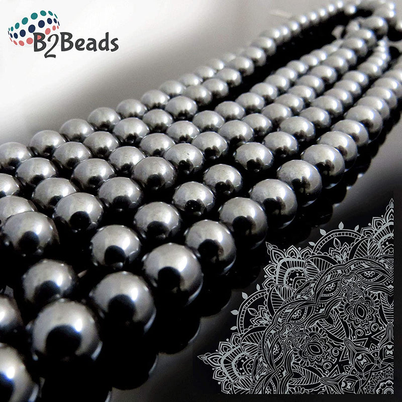 Magnetic Hematite Semi-precious stones 6mm round, 60 beads/15" string (Magnetic Hematite 6mm 2 strings-120 beads)