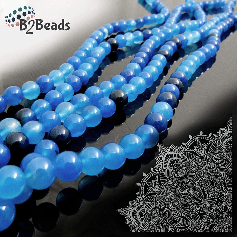 Blue Agate Semi-precious stones 6mm round, 60 beads/15" rope (Blue Agate 6mm 2 ropes-120 beads)