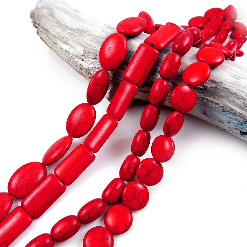 beads of Magnesite 4 strings size between 14-25mm, 4 styles, Red color