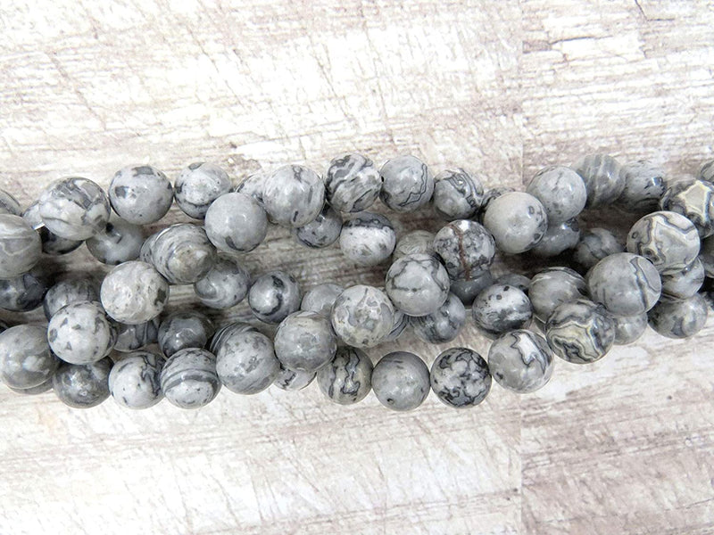 Jasper Mapstone Semi-precious stones 8mm round, 45 beads/15" string (Jasper Mapstone 2 strings-90 beads)