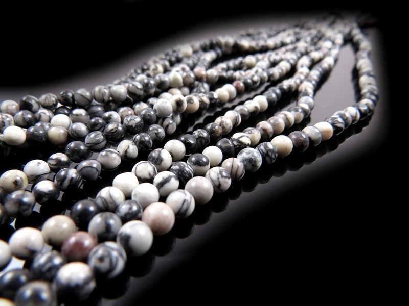 170 beads Black Silk Stone Semi-precious 4mm round (Black Silk Stone 4mm 2 strings-170 beads)