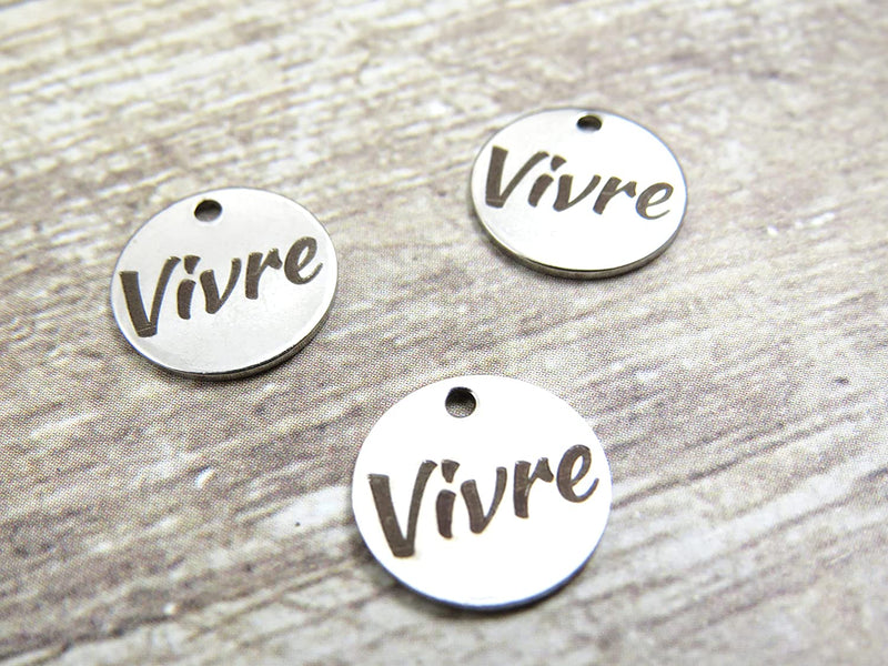 12 pcs Stainless Steel "Living" Charm Round 12mm