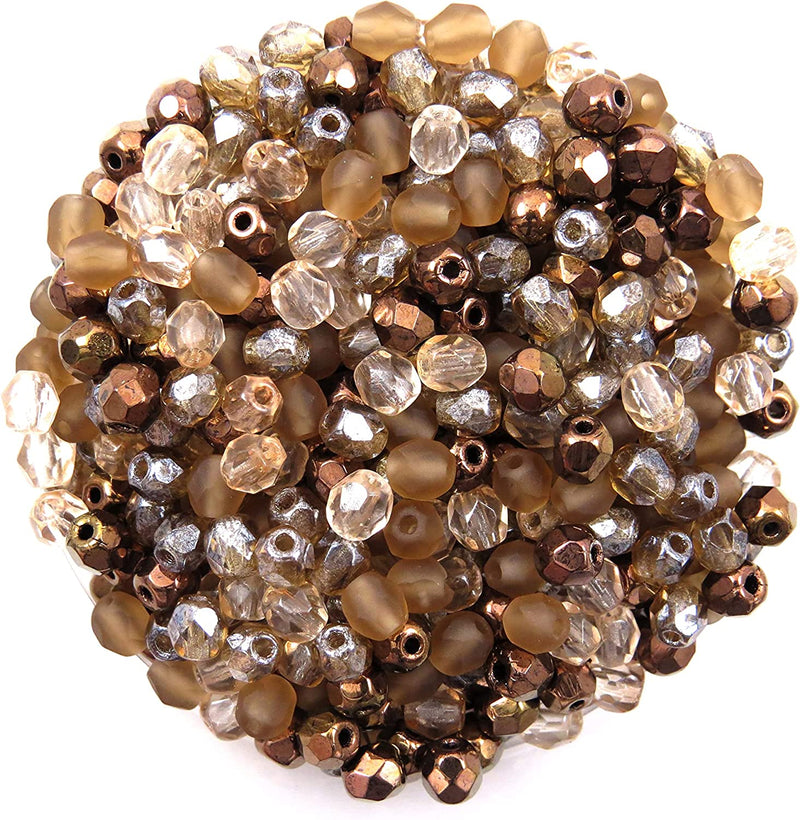 400pcs Czech Fire Polish 4mm beads Crystal faceted, Mix of 4 colors shades of Brown