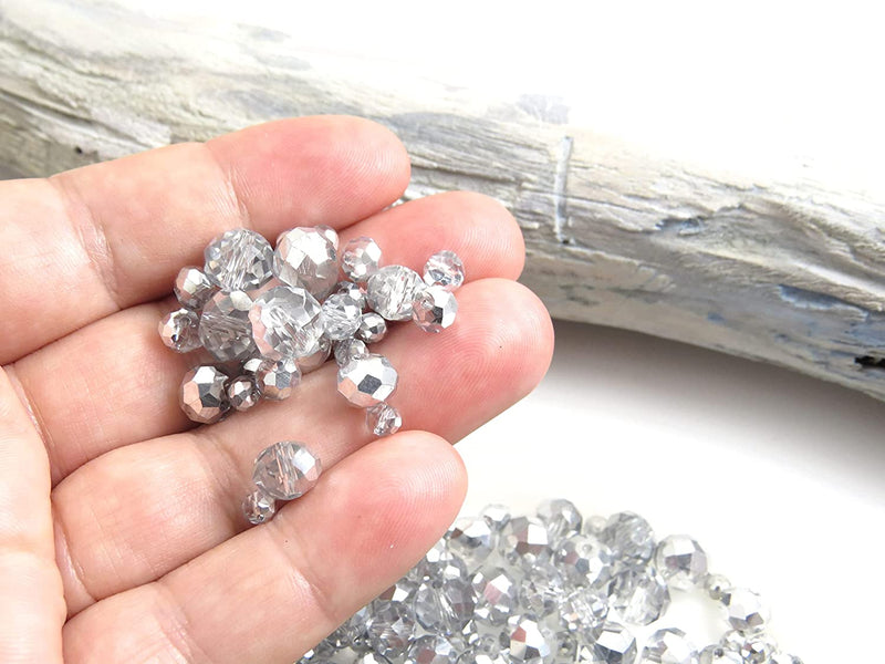300 pcs Faceted Crystal Rings, Mix of 4 sizes, Crystal Half Silver
