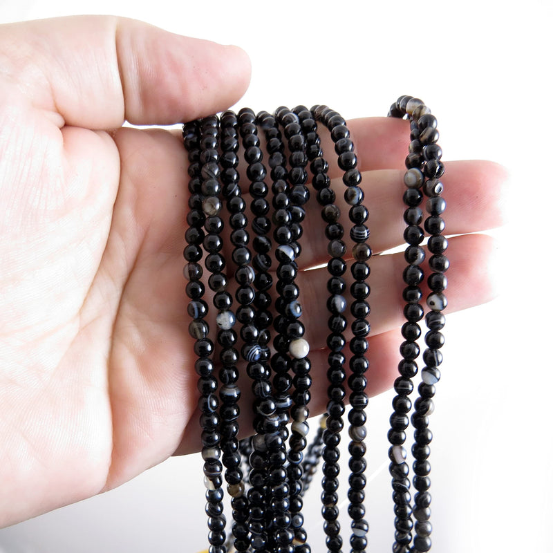 85 beads Semi-precious Black Lace Agate 4mm round (Black Lace Agate 4mm 1 string-85 beads)