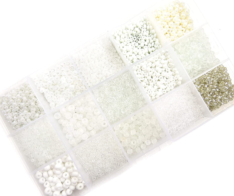 Perles de Rocaille Boîte Collection Blanc, Format no4 à 10, 15 Couleurs Assorties