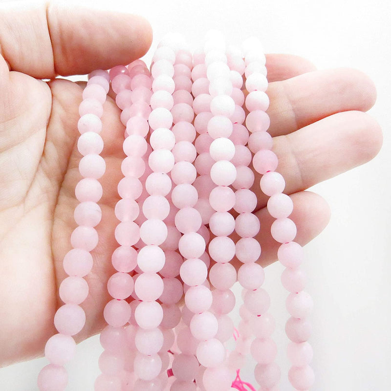 Semi-precious Stone Matte beads 6mm round, 60 beads/15" string (Rose Quartz 6mm 1 string of 60 beads)