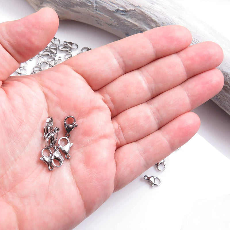 100pcs Stainless Steel Lobster Clasps 12mm, 100 pieces per bag