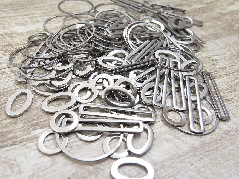 150 pcs Stainless steel ring set, open forms in 4 different styles from 6 to 32mm