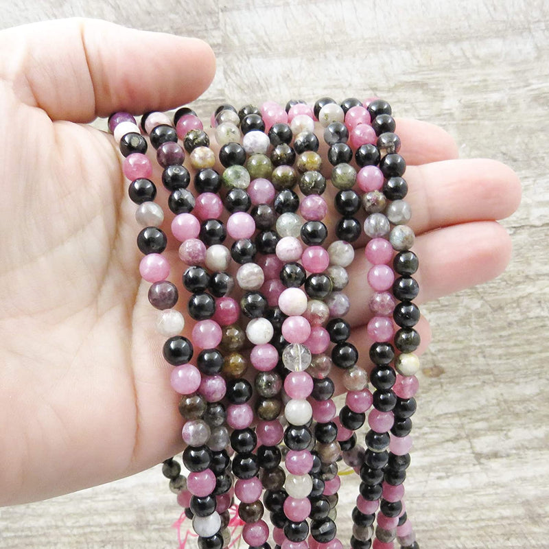 Tourmaline Semi-precious stones 6mm round, 60 beads/15" rope (Rainbow Tournaline 6mm 1 rope of 60 beads)