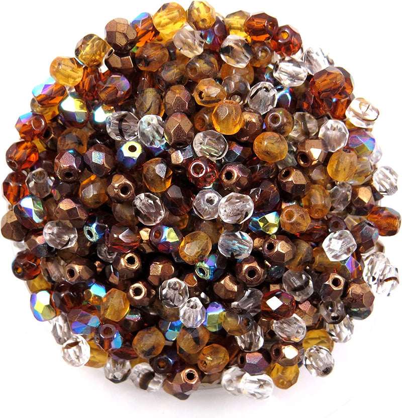 400pcs Czech Fire Polish 4mm beads Crystal faceted, Mix of 4 colors Dark Topaz shades
