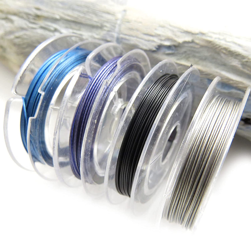 40m Tigertail 7 strands nylon coated 0.018"/0.45mm, 4 colors 10m each Black-Silver-Deep Blue-Electric Blue