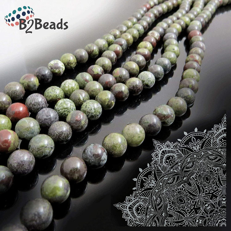 Jaspe Dragon Blood Pierres semi-précieuses 8mm rondes, 45 billes/15” corde (Dragon Blood Jasper 2 cordes-90 billes)