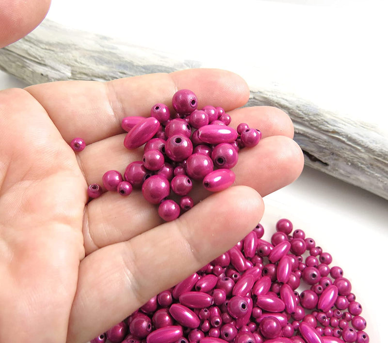 450 pcs Miracle Beads, billes en acrylique, Mix de 4 styles 4,6,8mm et 6x12 oval, Fuchsia