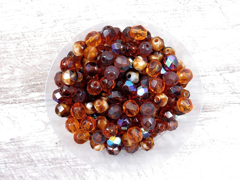 400pcs Czech Fire Polish 6mm beads Crystal faceted, Mix of 4 colors shades of Brown