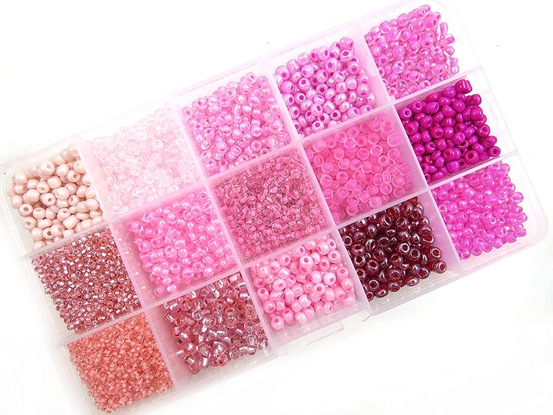 Pink Collection Boxed Rockwork Beads, Size #4 to 10, 15 Assorted Colors