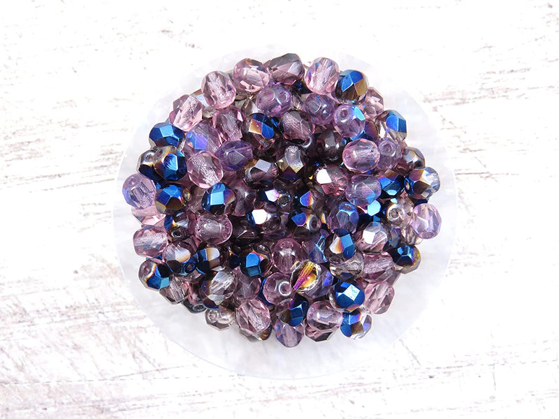 400pcs Czech Fire Polish 6mm beads faceted Crystal, Mix of 4 colors shades of Amethyst