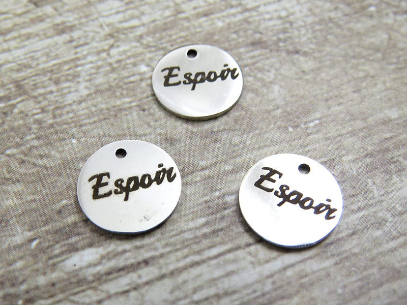 12 pcs Stainless Steel "Hope" Charm Round 12mm