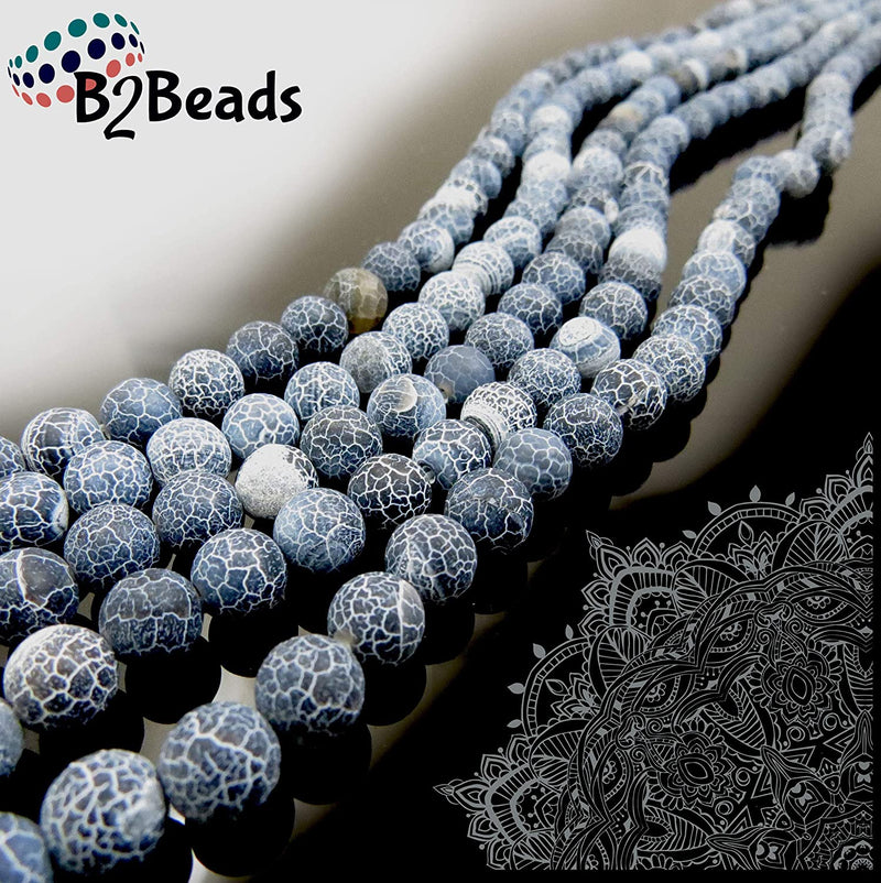 Fire Crackle Agate Midnight Semi-precious Stone Matte, beads round 8mm, 45 beads/15" string (Midnight Fire Crackle Agate 2 strings-90 beads)