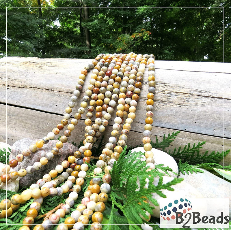 Agate Yellow Crazy Pierres semi-précieuses 8mm rondes, 45 billes/15” corde (Yellow Crazy Agate 1 corde-45 billes)