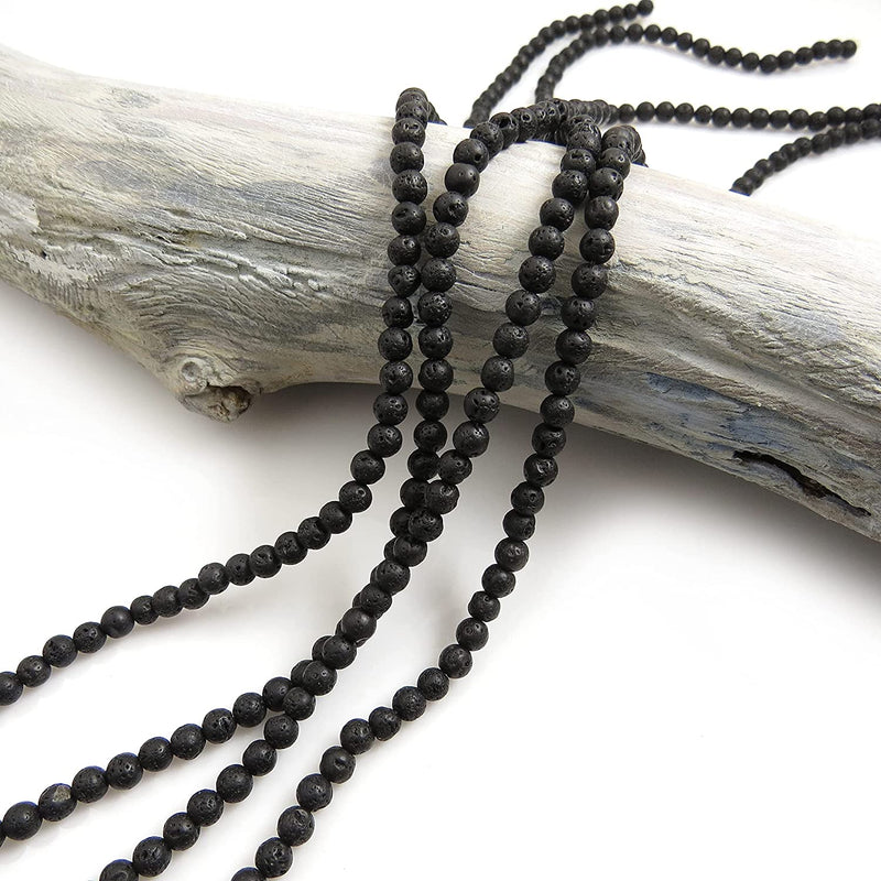 4 strings Lava Stone 4mm beads round, Natural Volcanic Black Rock Gemstone