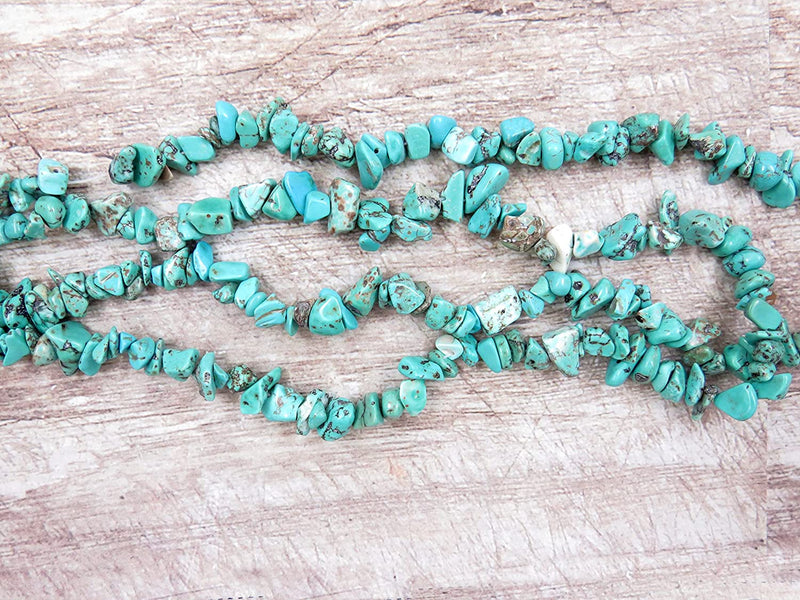 Magnesite Turquoise Chips Semi-precious stone, 2 strings 32" each, beads irregular size 4 to 7mm
